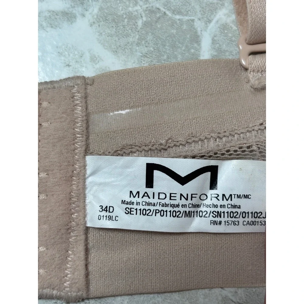 Maidenform Multi-way Push Up Extreme Lift Open Neckline Bra 34D‎ Beige Strapless